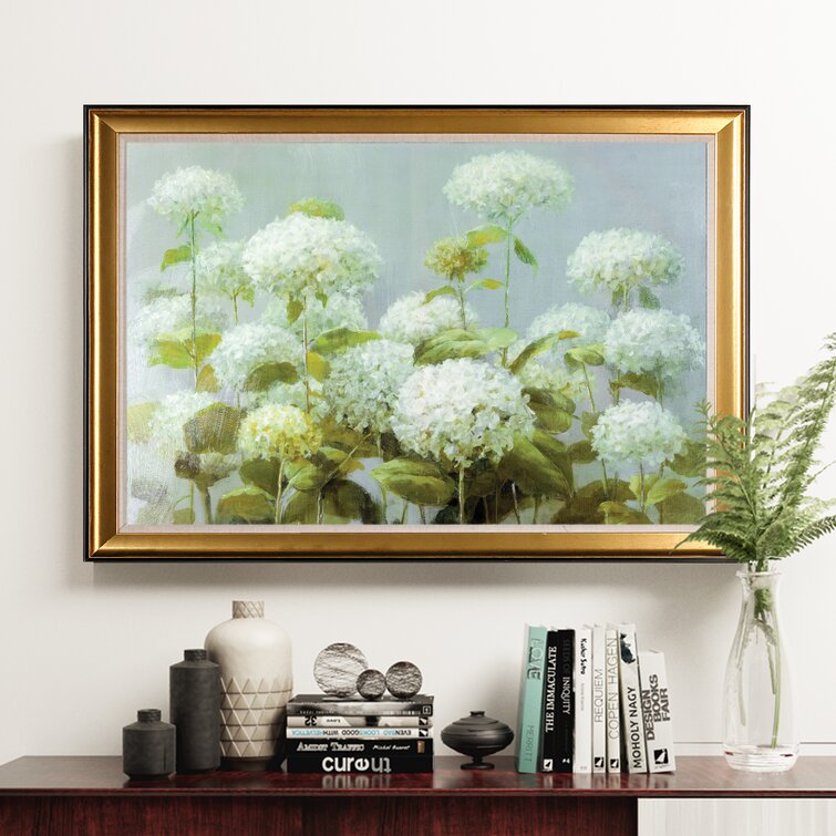 Darby Home Co White Hydrangea Garden Gold Framed Oil Painting